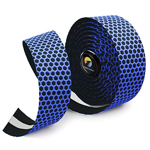 Topcabin Bicycle Bar Tape Eva Camouflage Series Comfort Road Bike Handlebar Tape Leather Bike Bar Tape With Bar End Plugs-2 Rolls (Grid-Blue) #TOP15