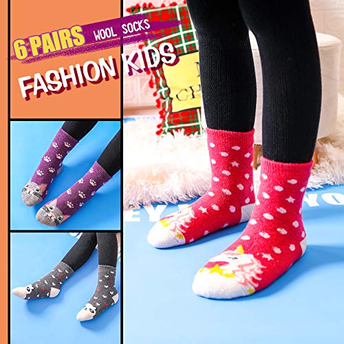 Image of Eocom Kids Wool Socks For Boys Girls Warm Hiking Thermal Winter Cozy Soft Thick Toddlers Crew Boot Socks 6 Pairs