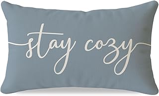 PANDICORN Dusty Blue Throw Pillow Cover 12x20 Inch, Stay Cozy Decorative Lumbar Cushion Case for Couch Sofa Bed, Neutral Farmhouse Living Room or Bedroom Home Decor