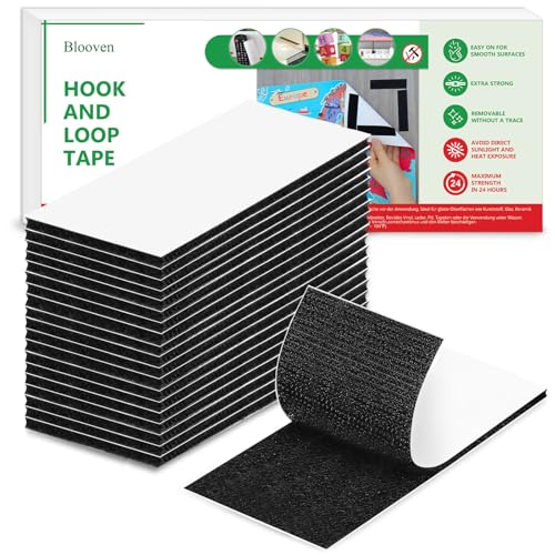 Blooven Klettband Selbstklebend 20 Stück 50 * 100 mm Extra Stark, Doppelseitig Klebende mit Klettverschluss Selbstklebendes Klebepad Flauschband und Hakenband (Schwarz)