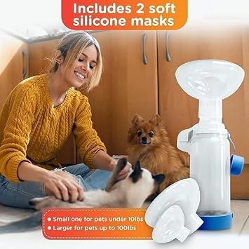 Pet Inhaler Spacer with Two Face Mask, Handheld Aerochamber for Dogs and Cats, Aero Chamber with Mask for Dogs and Cats, Dog and Cat Inhaler Spacer, Comfortable Face Mask (for Cats & Dogs Small)