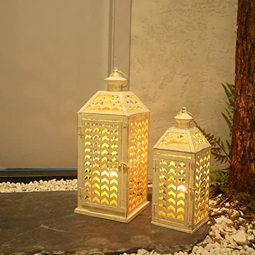 Decorkey Luxury Outdoor Lantern Decorative, Set Of 2 (18’’&13’’) Metal Candle Lanterns, Vintage Hanging Candle Holder For Front Porch Patio Wedding Party Rustic Farmhouse Home Decor… #TOP2