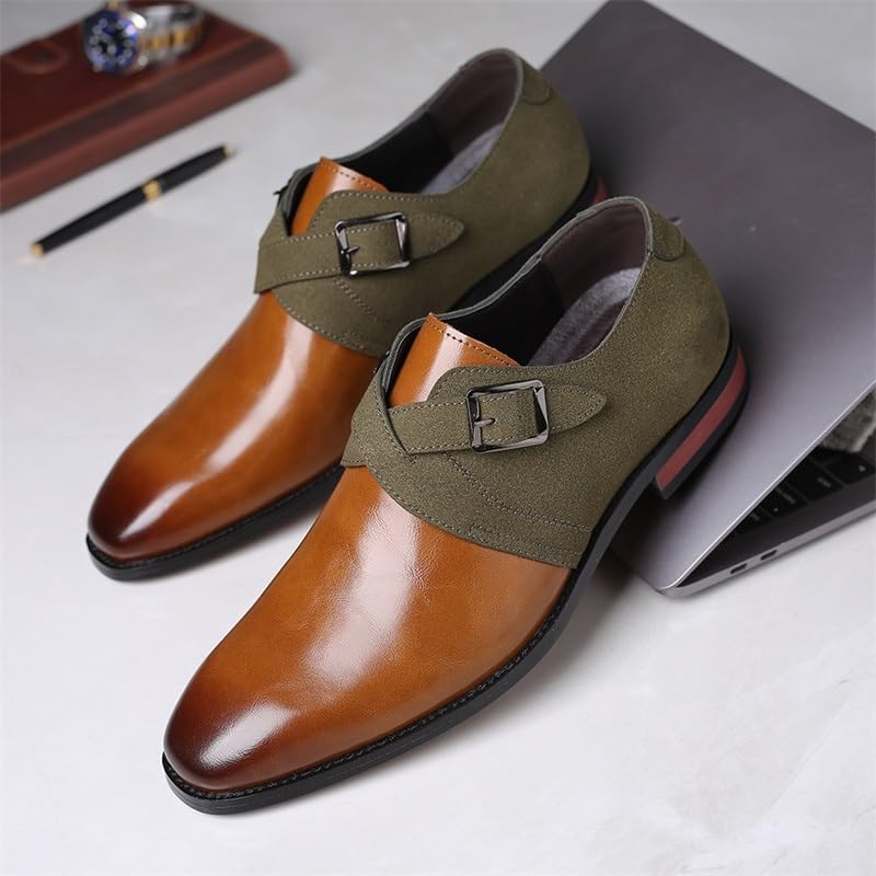 Men's Leather Shoes Business Commuting Shoes Casual Round Toe Rubber SoleNon-Slip Soft Comfortable Glossy Lightweight Oxford Dress Shoes