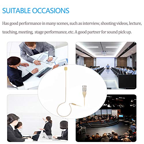 Sujeetec Headset/Headworn Microphone - Hirose 4 Pin Plug Head Microphone For Audio Technica Wireless System & Bodypack Transmitter – Beige Single Earhook Omnidirectional Headset Head Mic #TOP4