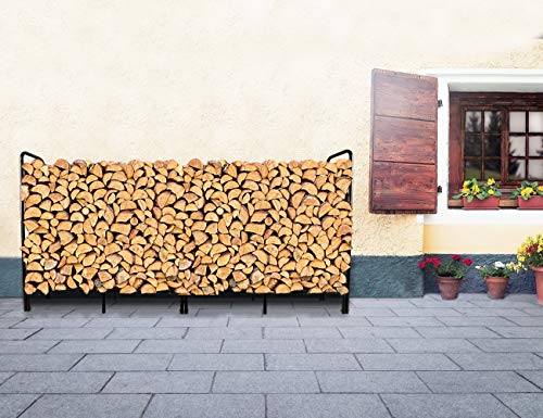 Izlif 8Ft Firewood Rack Outdoor Heavy Duty Log Fire Wood Storage Holder Steel Tubular Assemble With Fireplace Tool Hooks For Patio Deck Log Storage Stand #TOP3