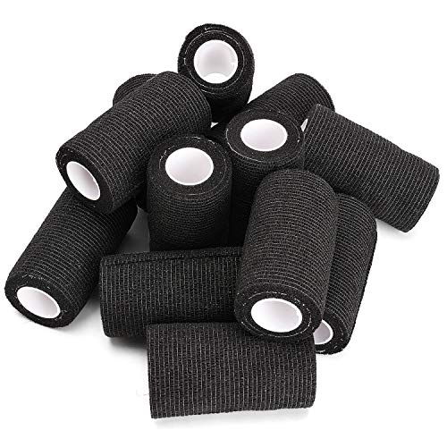 Tobwolf 12Pcs Self Adherent Bandage, 4"X5Yd / 10Cmx4.5M Cohesive Elastic Bandage Wrap, Breathable Sports Tape For Wrist Ankle Knee Leg Sprains Swelling - Black #TOP5