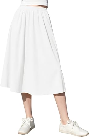 Urban CoCo Womens A-Line Midi Skirt 2026 Spring Elastic High Waisted Ribbed Knit Casual Skirts
