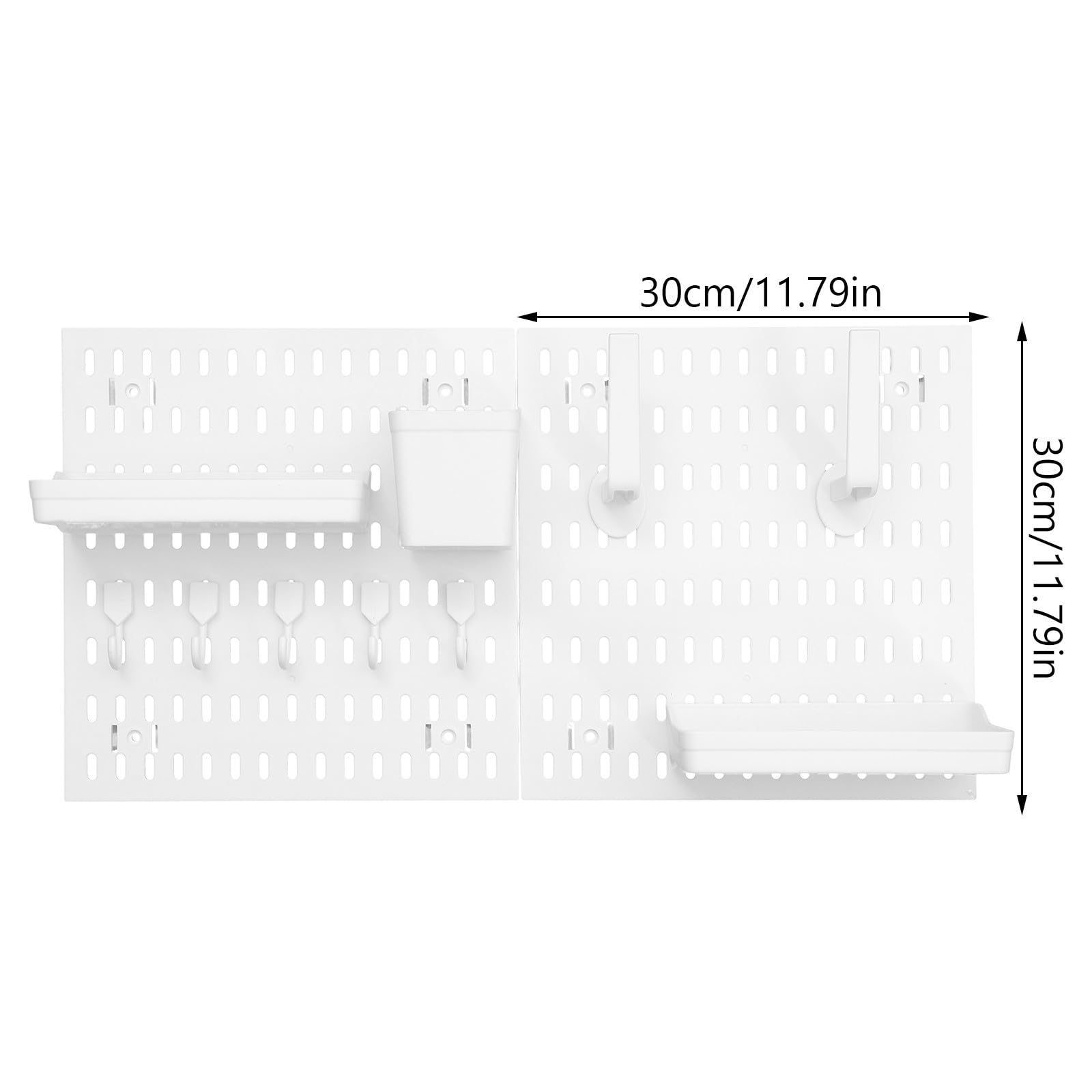 Panel Perforado de Pared Plástico Blanco con Ganchos y Estantes sin Taladro Diseño Multifuncional y Moderno para Organización para Baño y Cocina