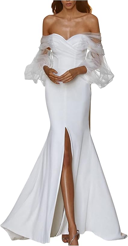 AMhomely Elegant Off Shoulder Boho Wedding Dresses for Bride Trendy Sleeveless/Short Sleeve Lace Wedding Gowns Womens A-line Lace Tulle Beach Bridal Gowns Sleeveless Maxi Evening Gowns Party Dress