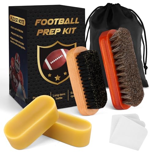 Luxiv 6Pcs Football Prep Kit 6 in 1 Football Wax for Improved Tack Leather Football Conditioning Set for Enhanced Grip with Soft Horsehair Brush Hard Hog Bristle Brush 2 Waxes Clean Cloth Bag