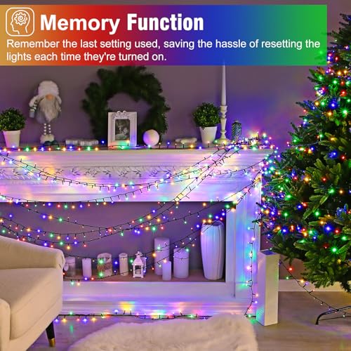 Nielfoi 100FT 300 LED Christmas Lights Outdoor, Multicolor Christmas String Lights with 8 Modes Waterproof, Green Wire Twinkle Tree Light for Indoor Home Garden Patio Xmas Party Decorations image 3