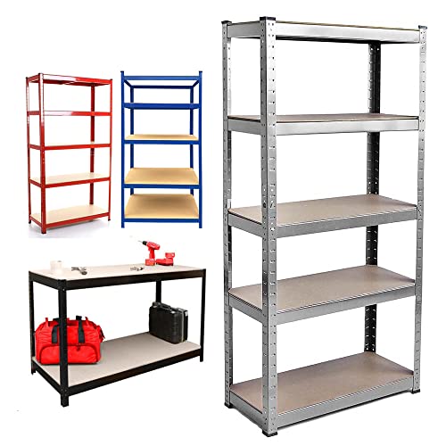 Scaffale regolabile a 5 ripiani, 150 x 70 x 30 cm, senza viti, autoportante per cucina, garage, capannone, dispensa, armadio, officina, sistema di scaffalatura in acciaio zincato