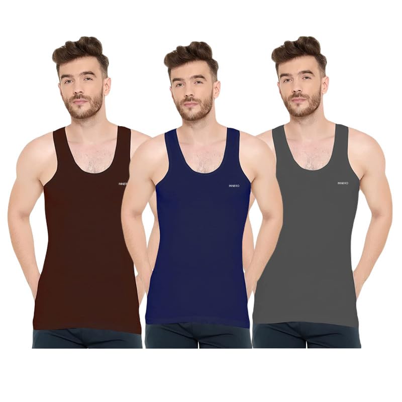Image of INNERO Men's Multicolor Vest, Baniyan, Ganji, Undershirt, Cotton Vest for Men