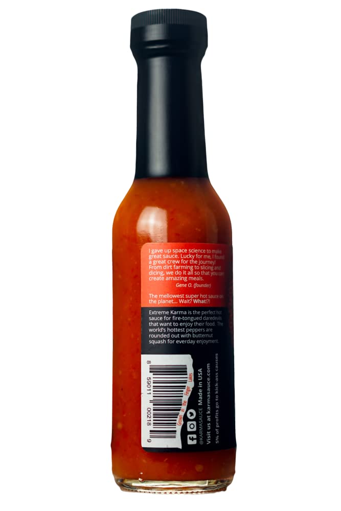 Extreme Karma | Featured on Hot Ones! | Extra Hot With A Savory-Sweet Tang | Bhut Jolokia, Trinidad, Moruga Scorp | No Preservatives, No Extracts | Made In Finger Lakes, USA | 5 fl. oz bottle … - Image 2
