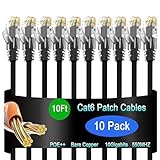 Lysymixs Cat6 Ethernet Cable 10 ft (10 Pack) - Network Patch Cable for Data Centers, Home and Enterprise Networks, 10G Compatible - Black