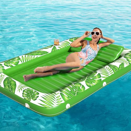 Image of Inflatable Tanning Pool Lounger Float - Jasonwell 4 in 1 Sun Tan Tub Sunbathing Pool Lounge Raft Floatie Toys Water Filled Tanning Bed Mat Pad for Adult Blow Up Kiddie Pools Kids Ball Pit (Green,L)