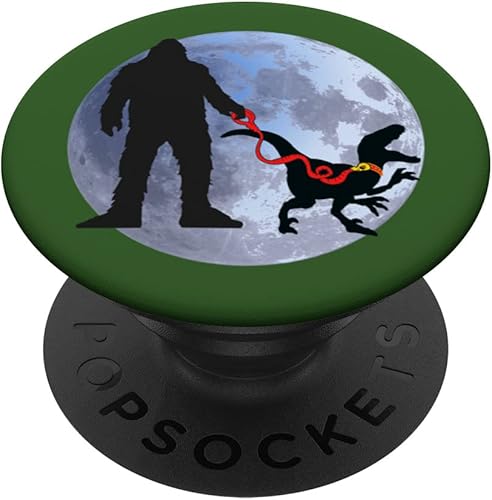 Bigfoot Dinosaur Sasquatch Raptor Bigfoot Pet Dino on Leash PopSockets Swappable PopGrip