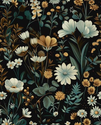 Fvlow Black Botanical Wildflower Peel and Stick Wallpaper 17.4" x 118"