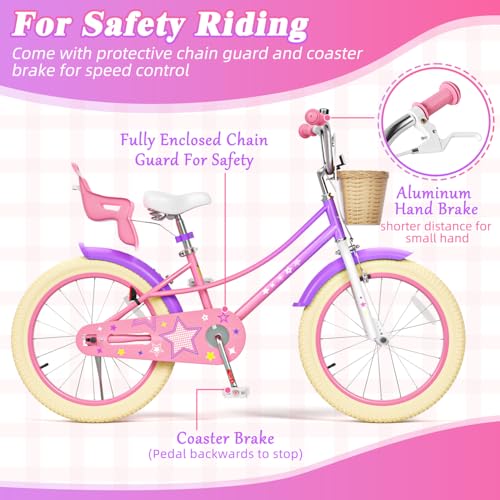 Image of Glaf Girls Bike Bicycle for 2-12 Years Old 12 14 16 20 inch Kids Toddler Bike with Training Wheels and Basket,Doll Seat, Kids Bike Bicycle for Gift