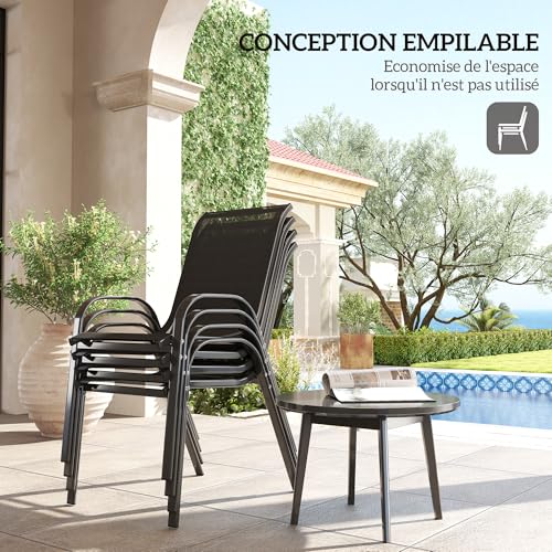 Lot 4 Chaises Jardin Empilables Maille Noir - Outsunny