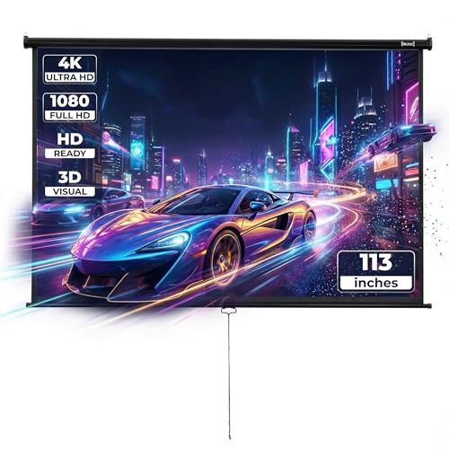in.tec Projektionsleinwand HD 3D Beamer 113 Zoll Rollo-Leinwand selbstaufrollend 203 x 203 cm Wandmontage Deckenmontage alle Formate für Heimkino Büro Seminare