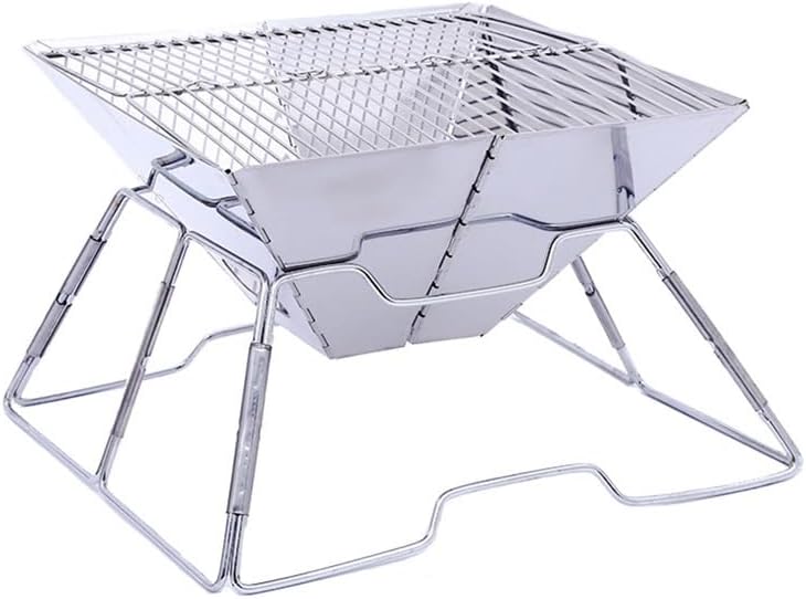 Outdoor Portable BBQ Grill Stainless Steel Folding Picnic Charcoal Barbecue Grills Home Camping Barbeque Tool, Light Grey (D Light Grey)