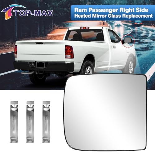 TOP-MAX Ram Passenger Upper Side Mirror Glass Compatible with 2010-2020 Ram 1500 2500 3500, Right Heated Mirror with Holder, Replace# 68067728AA 68067726AA by TOP-MAX - Used condition - Image 8