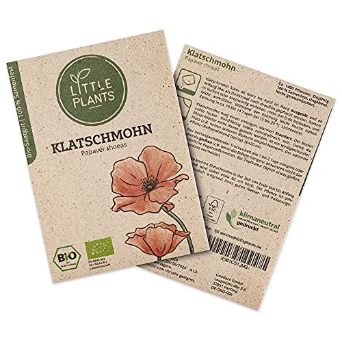 Little Plants BIO Klatschmohn Samen, 1400 Mohnsamen, hohe Keimrate, 100% Natürlich, BIO Samen Klatschmohn für Blumengarten Blumenbeet Hochbeet – BIO Mohnblumensamen Blumenwiese