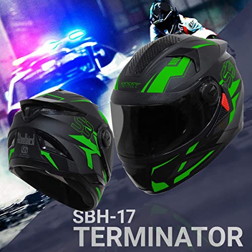 Image of Steelbird SBH-17 Terminator ISI Certified Full Face Graphic Helmet in Matt Finish with Chrome Visor