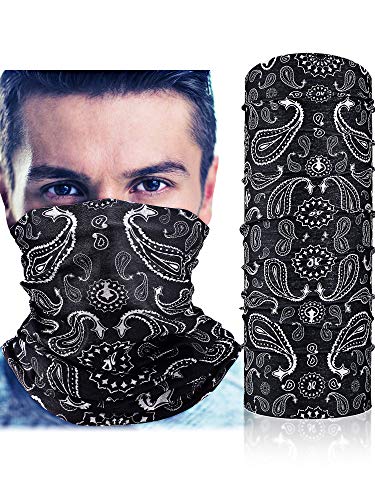 Sumind Multifunctional Headband Neck Gaiter Sun Protection Face Cover Scarf Bandana Printed Balaclava Headwear for Outdoor Hiking Cycling (Black)
