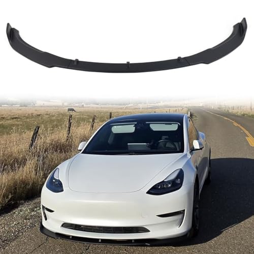HYPER GLORY Front Bumper Lip Compatible with 2017-2023 Tesla Model 3, Matte Black IKON Style PP - Polypropylene Front Lower Chin Spoiler Protector, 3 PCs