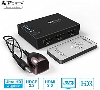 Portta 4K 5-Port HDMI Switch |Auto Switch| HDMI Switcher 5 Input 1 Output