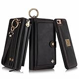 Petocase Compatible iPhone 8 Plus/iPhone 7 Plus Wallet Case, Multi-Function Zipper Purse Detachable Magnetic Back Cover Wristlets 13 Card Slots & 4 Cash Pocket for Apple iPhone 8 Plus/7 Plus, Black