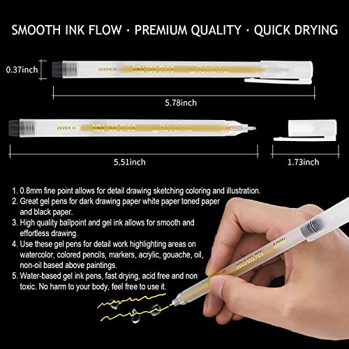 Pandafly Gold Silver Metallic Gel Pen Set, 0.8Mm Fine Point Gold Silver Gel Ink Pens, Archival Gel Ink Pens For Artist, Black Paper Drawing, Sketching, Writing, Illustration, Pack Of 6 #TOP2