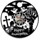 Horloge Murale Halloween décorée par Un véritable Disque Vinyle Ghost Graveyard Thème Design rétro Montre Lumineuse à Suspendre au Mur 12 Pouces (30 cm)