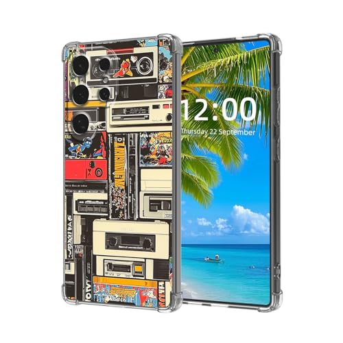 ETLKJVBL for Samsung Galaxy S24 Ultra Case, Retro Cassette Tape High-Definition Painted Back Cover with Soft Transparent TPU Bumper, Shockproof Protective for S24 Ultra Phone Case