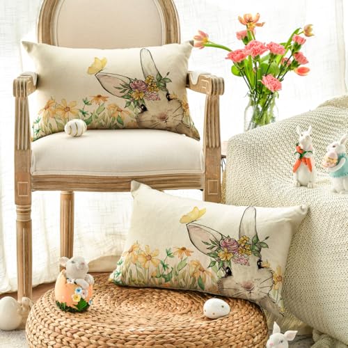 Housse de coussin de Pâques jaune 30x50 cm pour salon et canapé
