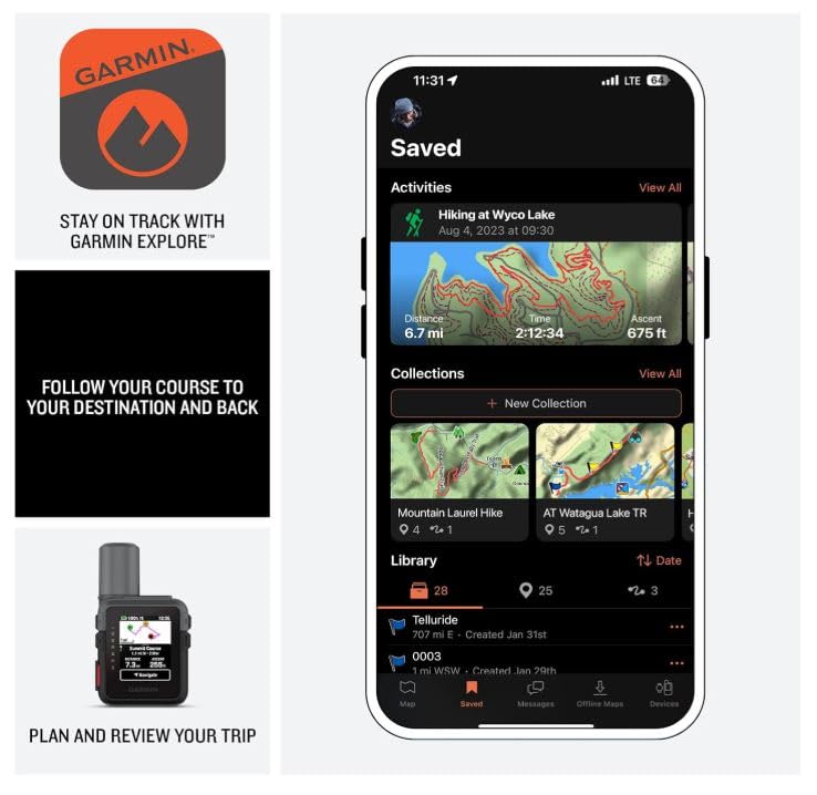 Image of Garmin inReach Mini 3 Rugged Compact Global Satellite Communicator, Color Touchscreen, Two-Way Texting, Emergency SOS Messaging & Long Battery Life Up to 350 Hours w / Wearable4U Power Car /Wall Bundle
