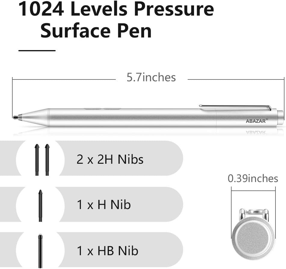 Pen for Microsoft Surface, Certified Active Touch Stylus, Compatible with Surface Pro X/7/6/5/4/3, Surface Go 2, Surface Laptop/Book 2/3, 1024 Level Pressure, Palm Rejection, AAAA Battery, 4 Pen Tips