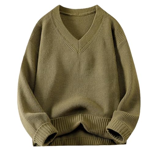 Suéter de punto holgado de punto grueso para hombre jersey cuello en V ropa de abrigo casual