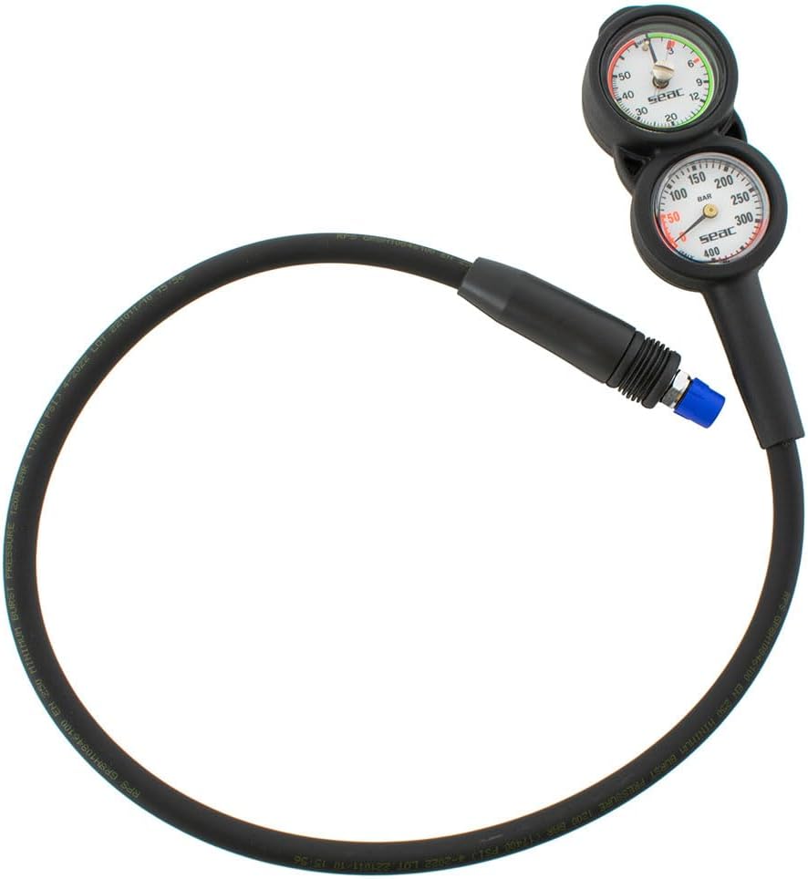 SEAC Unisex Seac Console 2 Pressure Gauge and Depth for Scuba Diving Scale 0 70 mt 400 bar, Black, Standard UK