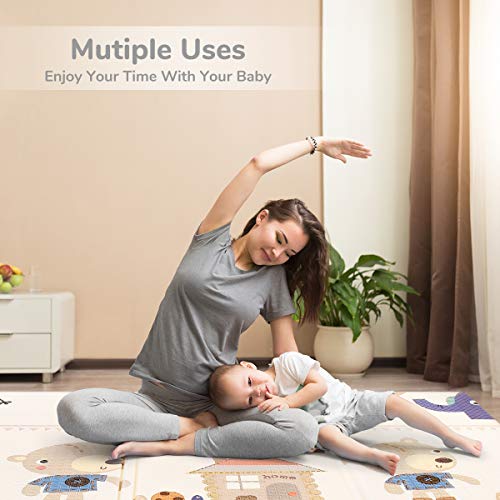 Foldable Play Mat |【Easy to Clean, Fold Up】Non- BPA Non-Toxic Foam Baby Playmat 79inchx 71inchx 0.6inch Thick Extra Large Reversible Crawling Mat Portable Play Mats for Toddlers (Tree Tower)