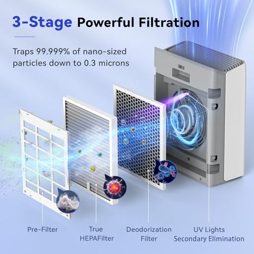 Afloia Air Purifiers for Home Large Room Bedroom Up to 1280Ft² with Laser Air Quality Sensor&Auto Mode, H13 True HEPA Air Purifier Filter for Pets Dander Pollen Allergies Dust Mold Odor Smoke, Europa - Image 6