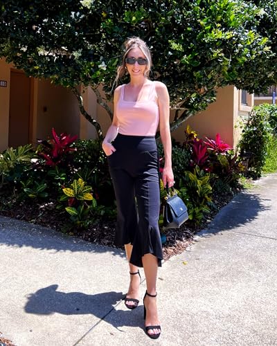 G4Free Capri Pants for Women Stretch Yoga Dress Pants with Pockets Ruffle Bell Bottom Athletic Work Leggings4