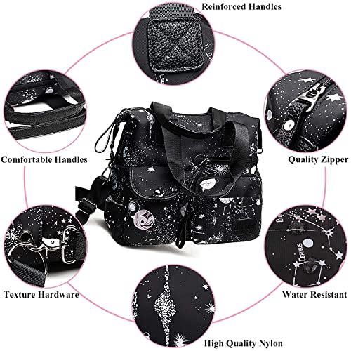 Tote Bag For Women,Multi Pockets Shoulder Handbag,Nurse Bag For Work Nursing Bag,Ladies Large Cross Body Purse,Fashion Waterproof Nylon Tote Top Handle Satchel For Work,Travel,School (Floral Black) #TOP2