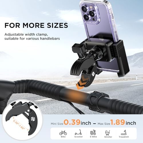 Miracase Bike Motorcycle Phone Holder, [1s Quick Lock] Bicycle Phone Mount Handlebar Cell Phone Clamp for Scooter, Compatible with iPhone Samsung Google - 4