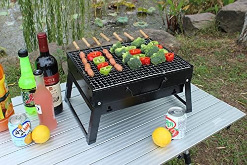 BBQ Grill, Charcoal Barbecue Grill, Fire Pit, Folding, Portable Grill, for Outdoor Cooking Camping Hiking, Picnics Trips (Medium 35x27x20 cm)