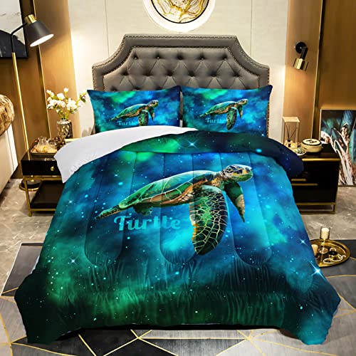 Bsntho Turtle Comforter Queen Size,Galaxy Comforter Set For Kids Teens Boys Girls,3Pcs Bedding Set Printed Comforter With 2 Pillowcases,Soft And Lightweight，Queen Size #TOP8