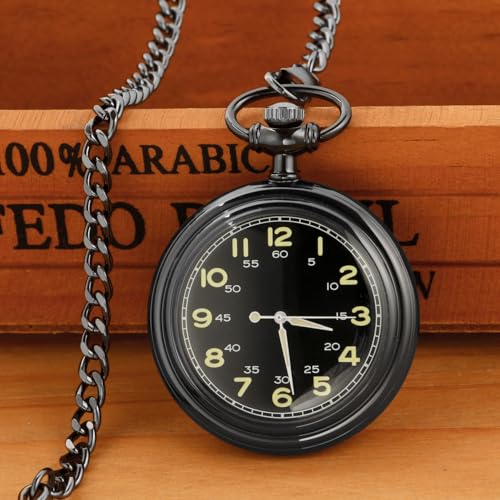 Image of Uncovered Black Mechanical Pocket Watch, Arabic Numeral Dial Men's Pocket Watch with Chain