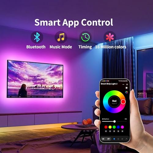 KSIPZE TV Led Lights 5M, RGB Led Lights for 45"-75" TV Backlights with Remote,APP & Button Control,Music Sync Color Changing, USB Powered Strip Light for Bedroom Gaming Room - Image 2